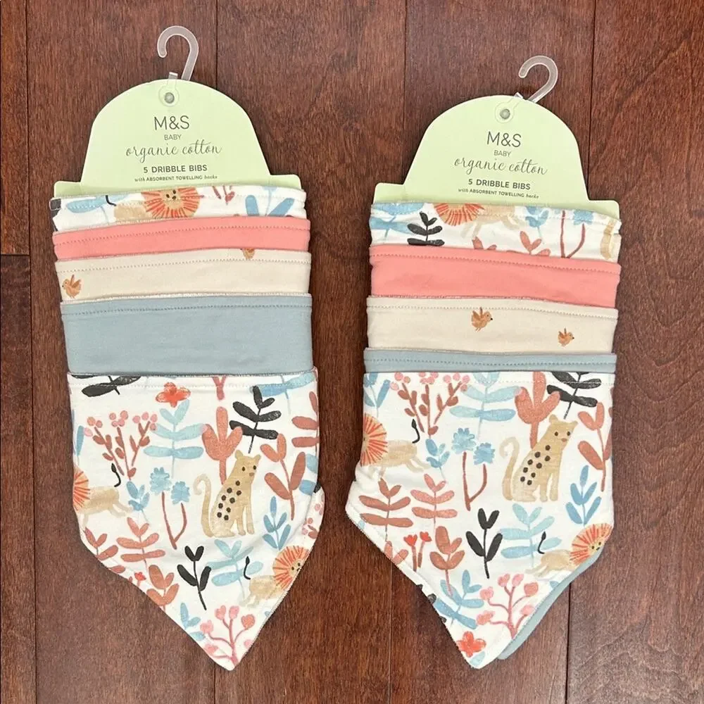 Marks & Spencer Organic Cotton Dribble Bibs - Pastel Multicolor, Set of 2, NWT